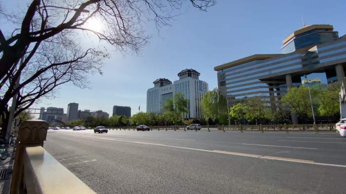 长安街宽敞大街北京站太阳日出东长安街实景