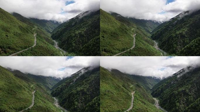 航拍云雾环绕的青山绿水延时视频