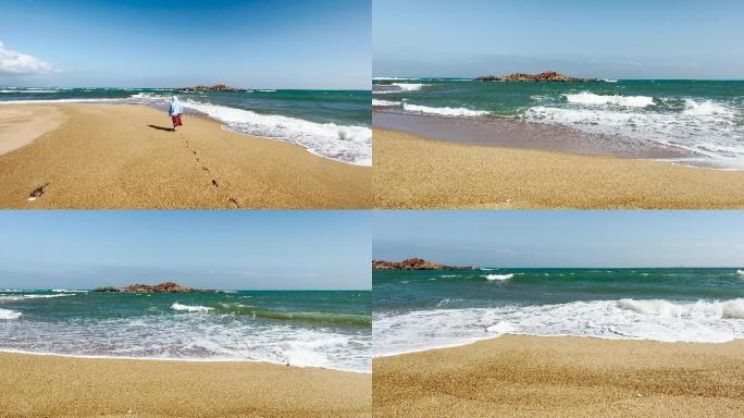 海边漫步沙滩海浪慢动作