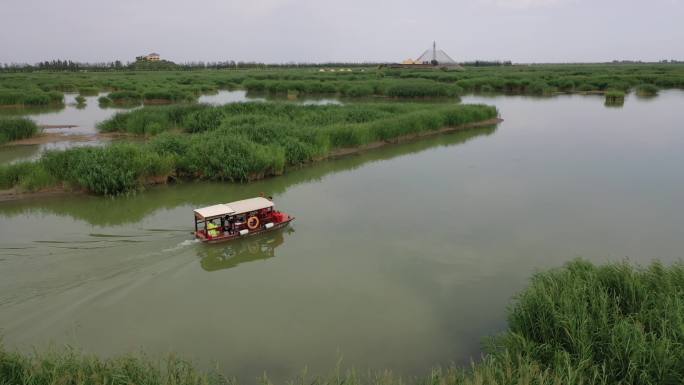 【航拍合集】宁夏沙湖芦苇荡摇橹船