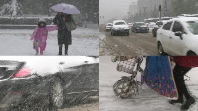 冬天大雪天气街上行人