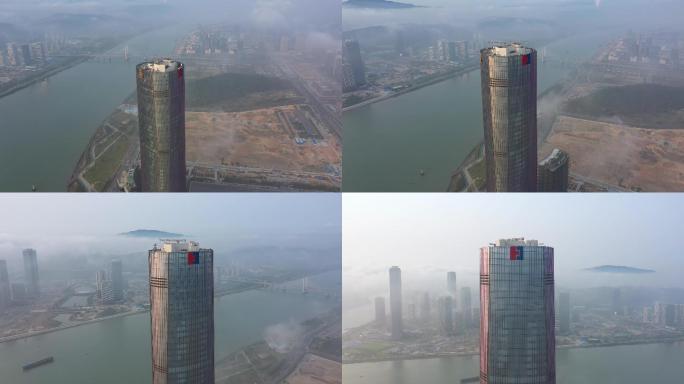 航拍云端下的横琴珠海中心大厦4K影片