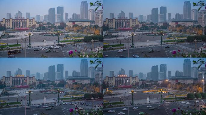 成都市中心天府广场夜景延时摄影4K