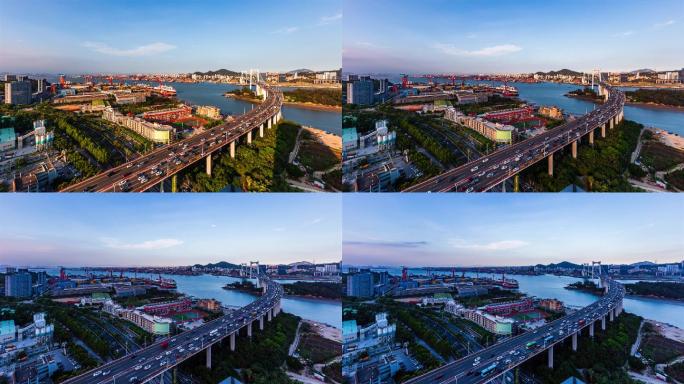 厦门海沧夕阳下的海沧大桥延时摄影