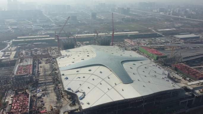 航拍：建设中杭州西站（主体工程已结顶）
