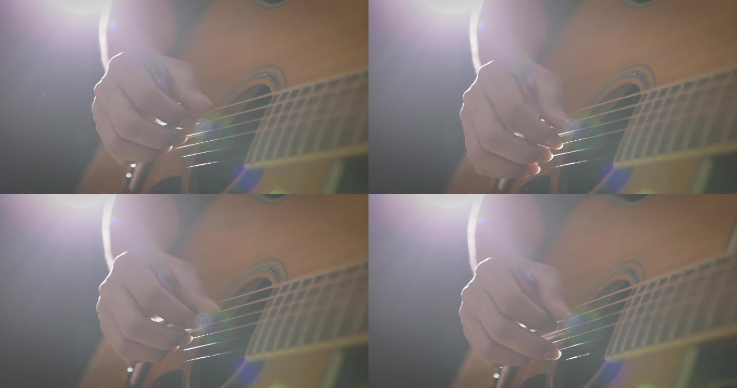 【8K正版素材】音乐乐器逆光弹吉他拨弦