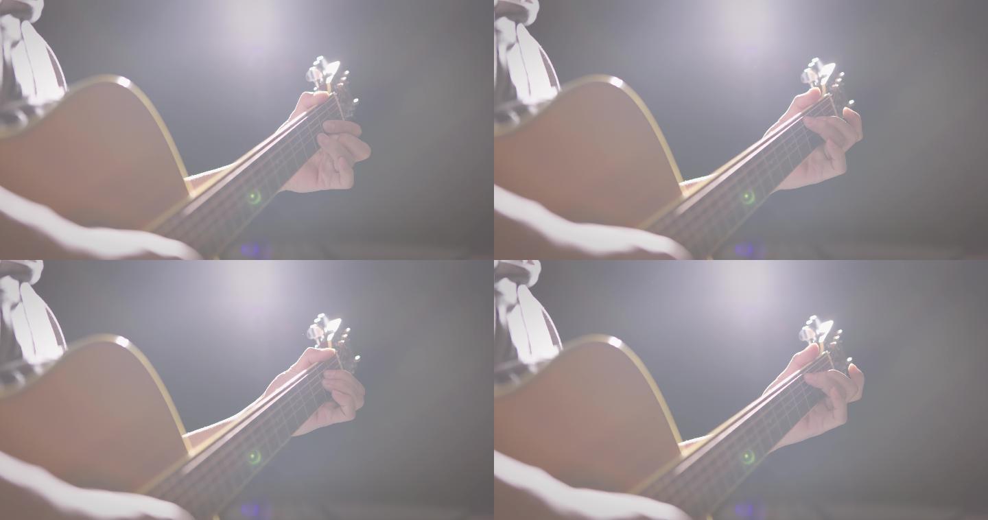 【8K正版素材】音乐乐器逆光眩光弹吉他
