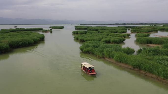 【航拍合集】宁夏沙湖芦苇荡摇橹船