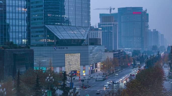 成都人民南路仁恒置地广场夜景延时摄影4K