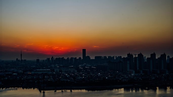 海安市城市晚霞日转夜延时摄影