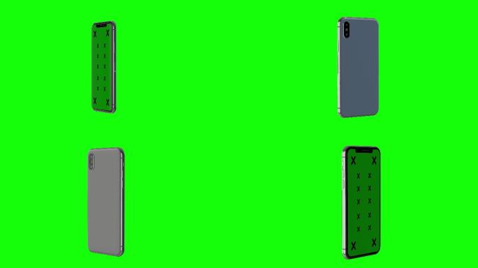 4K绿色屏幕旋转现代移动智能手机模型
