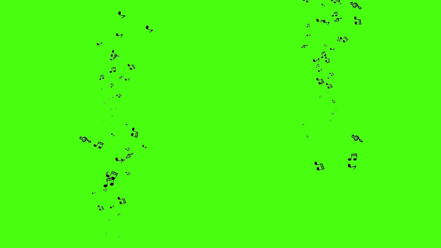 动画流绿色背景上的黑色音乐注释。