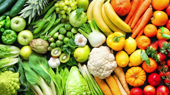 彩虹色新鲜有机水果和蔬菜品种