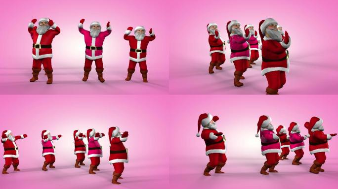 穿着红色套装的圣诞老人在跳舞。三维渲染