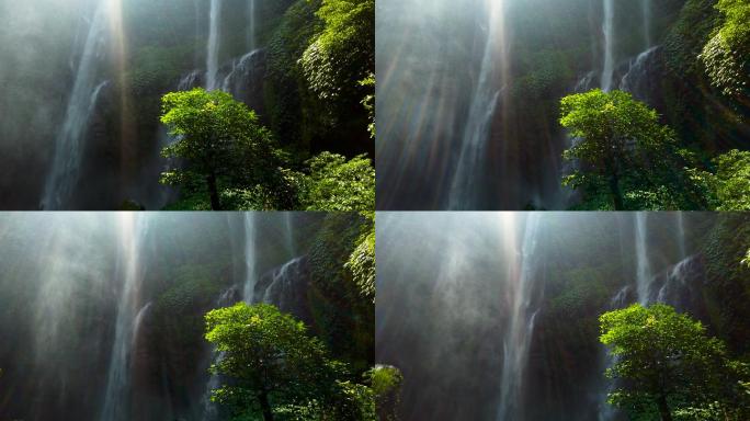 阳光下的瀑布自然生态环境飞流直下三千尺光
