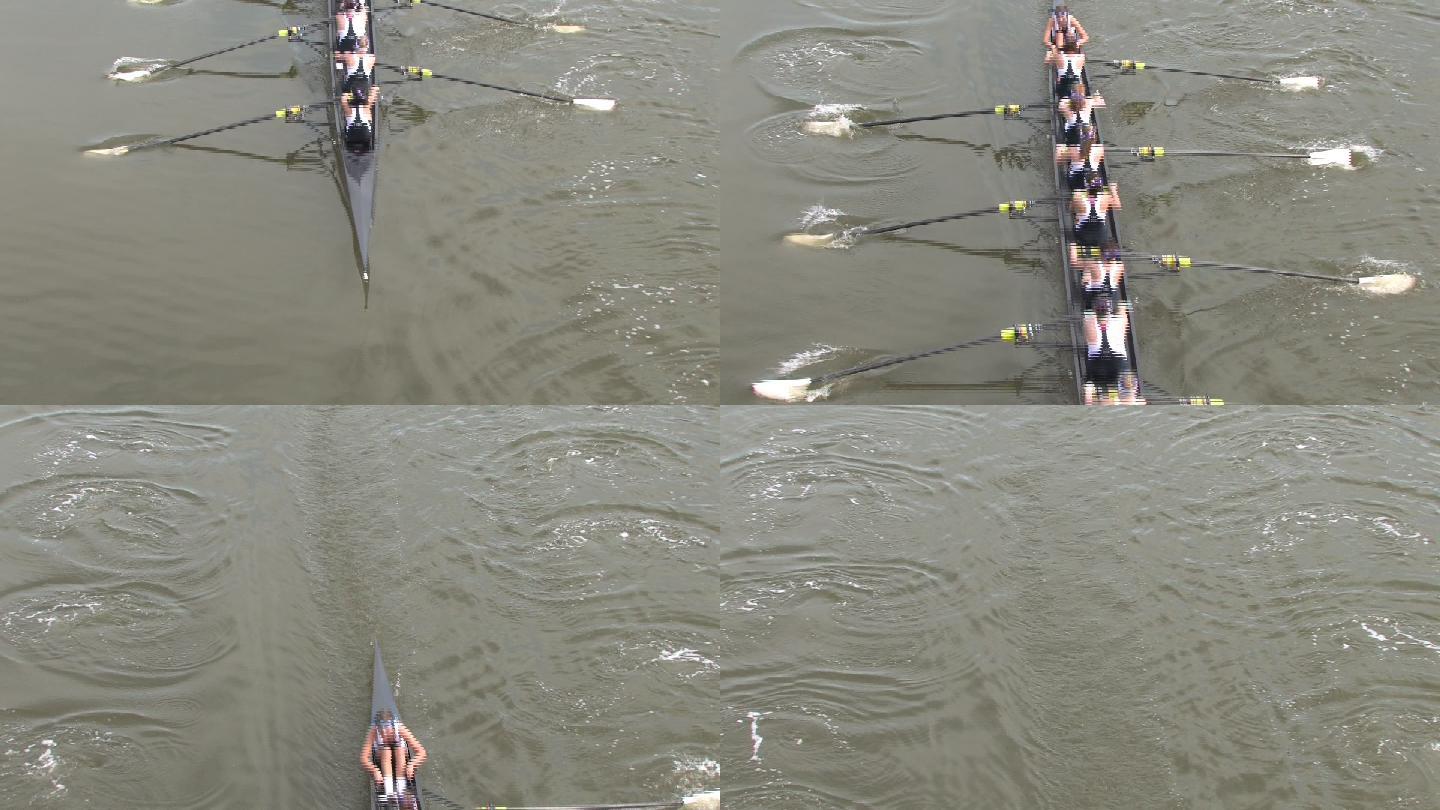 女子8人赛艇比赛鸟瞰俯视赛龙舟体育
