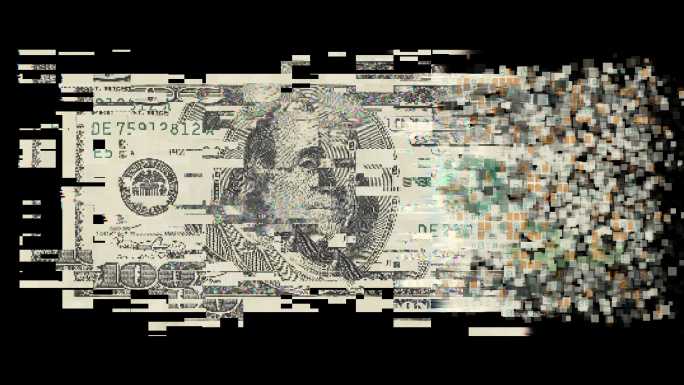 黑色背景上的像素化美元货币