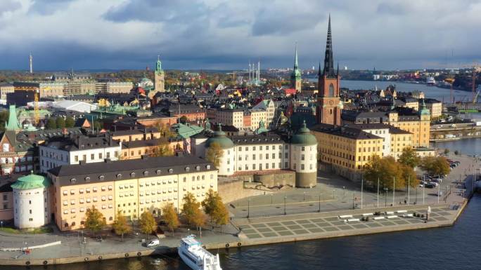 斯德哥尔摩老城城市快速高速发展航拍延时大