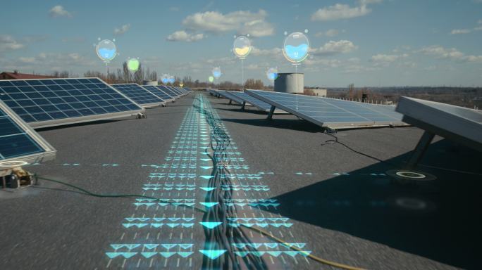 太阳能电池板和电线上方的指示器动画