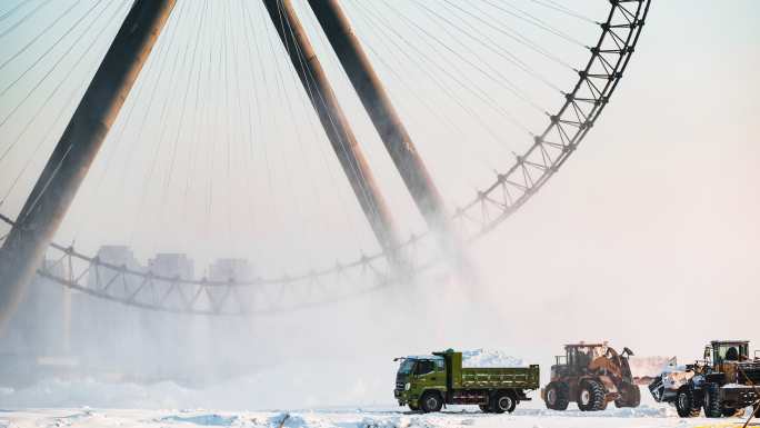 6K哈尔滨冰雪大世界摩天轮人工造雪