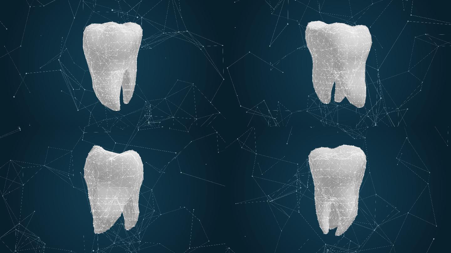牙齿三维动画AI人工智能蓝色科技背景大数