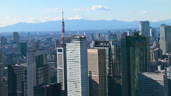 东京塔和富士山鸟瞰图。