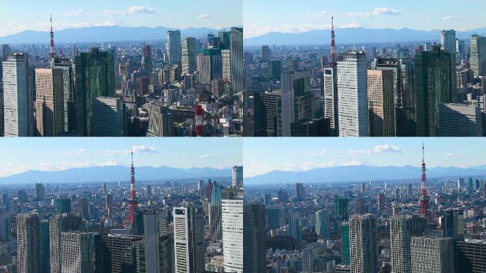 东京塔和富士山鸟瞰图。