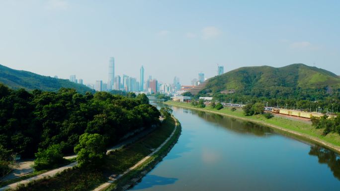 中国深圳河鸟瞰图（白天）