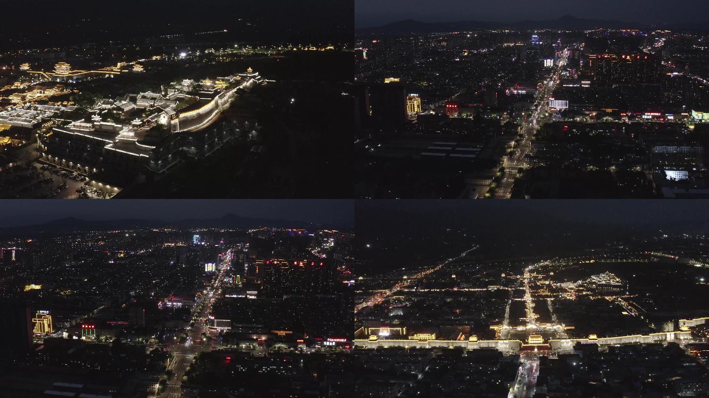 忻州古城夜景超远景环绕航拍