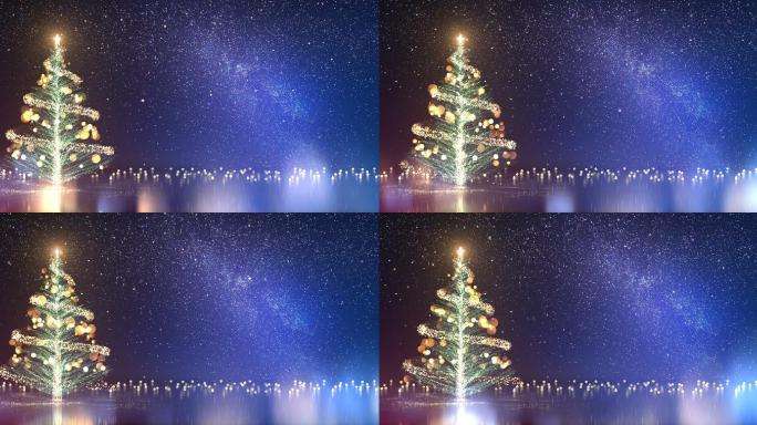 圣诞树和银河圣诞节杉树舞台背景