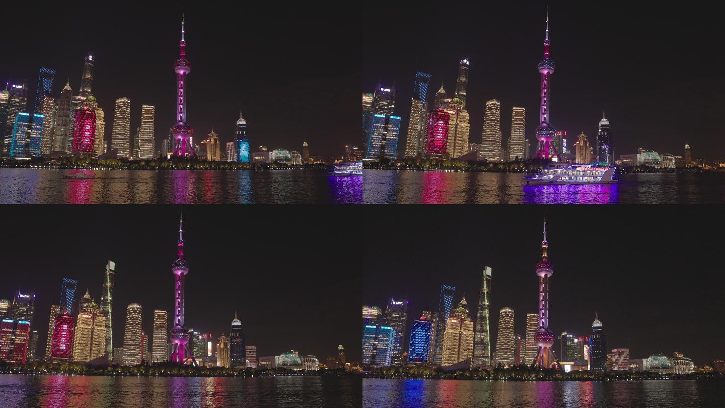 4k上海陆家嘴夜景黄浦江夜景东方明珠夜景