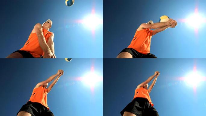 高清超慢Mo：年轻男子打沙滩排球