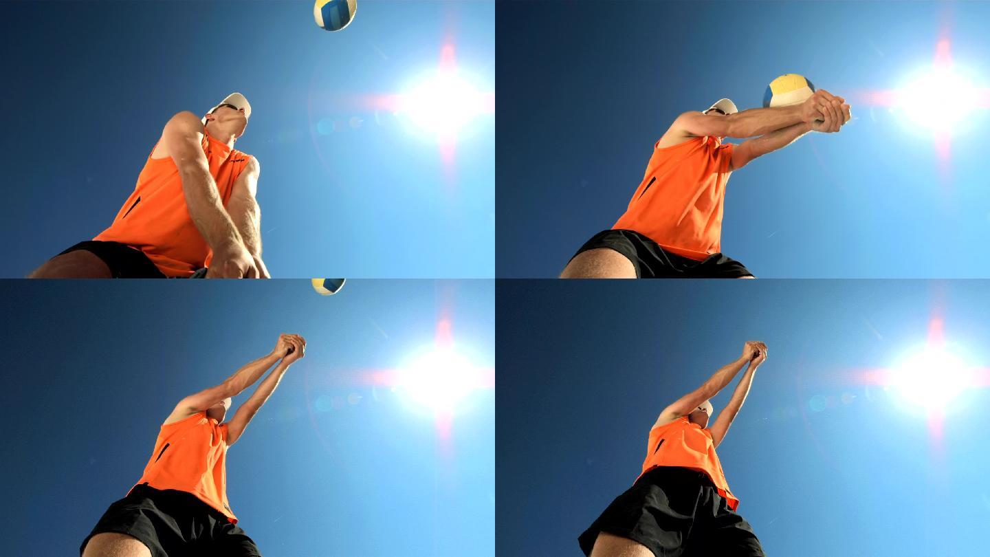 高清超慢Mo：年轻男子打沙滩排球