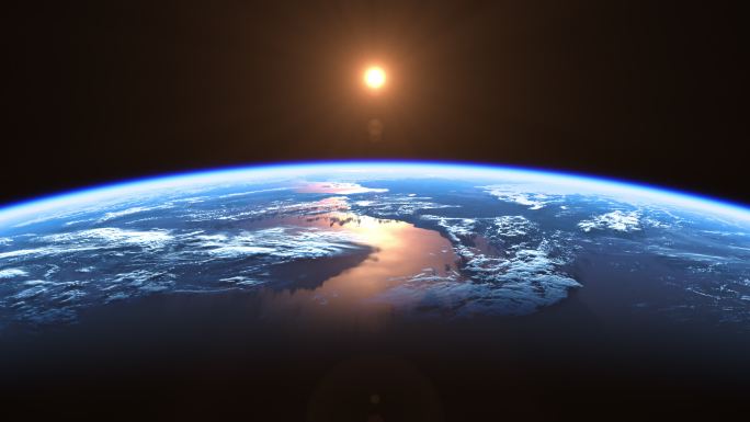 太阳在地球上方。国际空间站宇宙太空自转旋