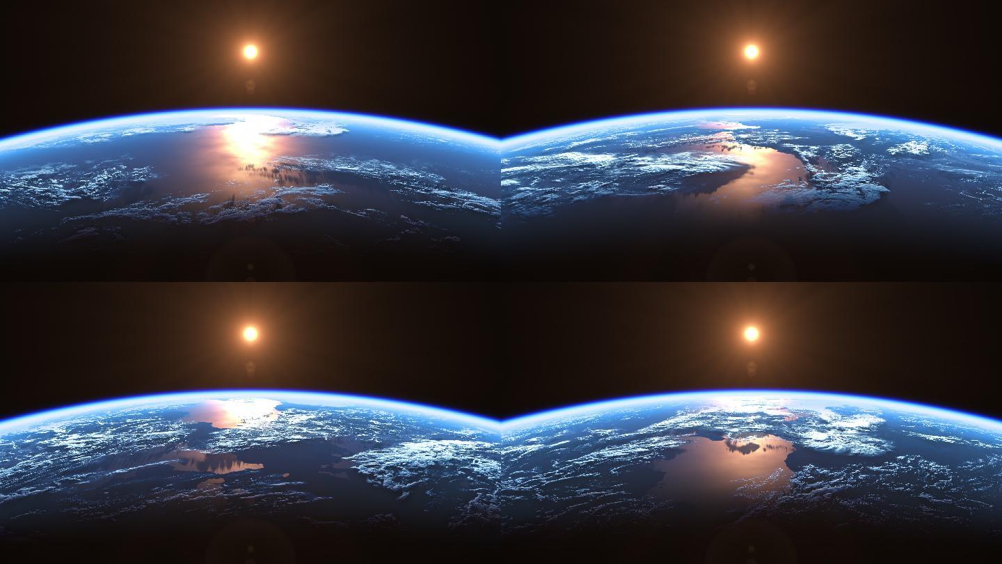 太阳在地球上方。国际空间站宇宙太空自转旋