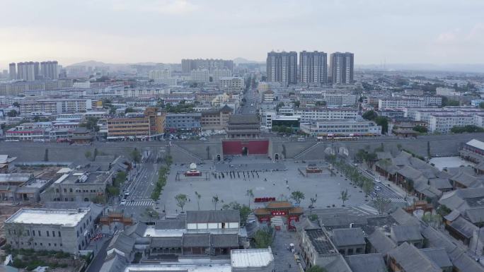 忻州古城楼远景环绕航拍