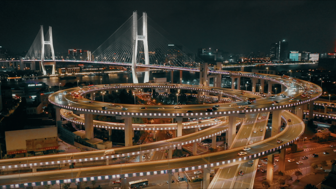 航拍南浦大桥夜景