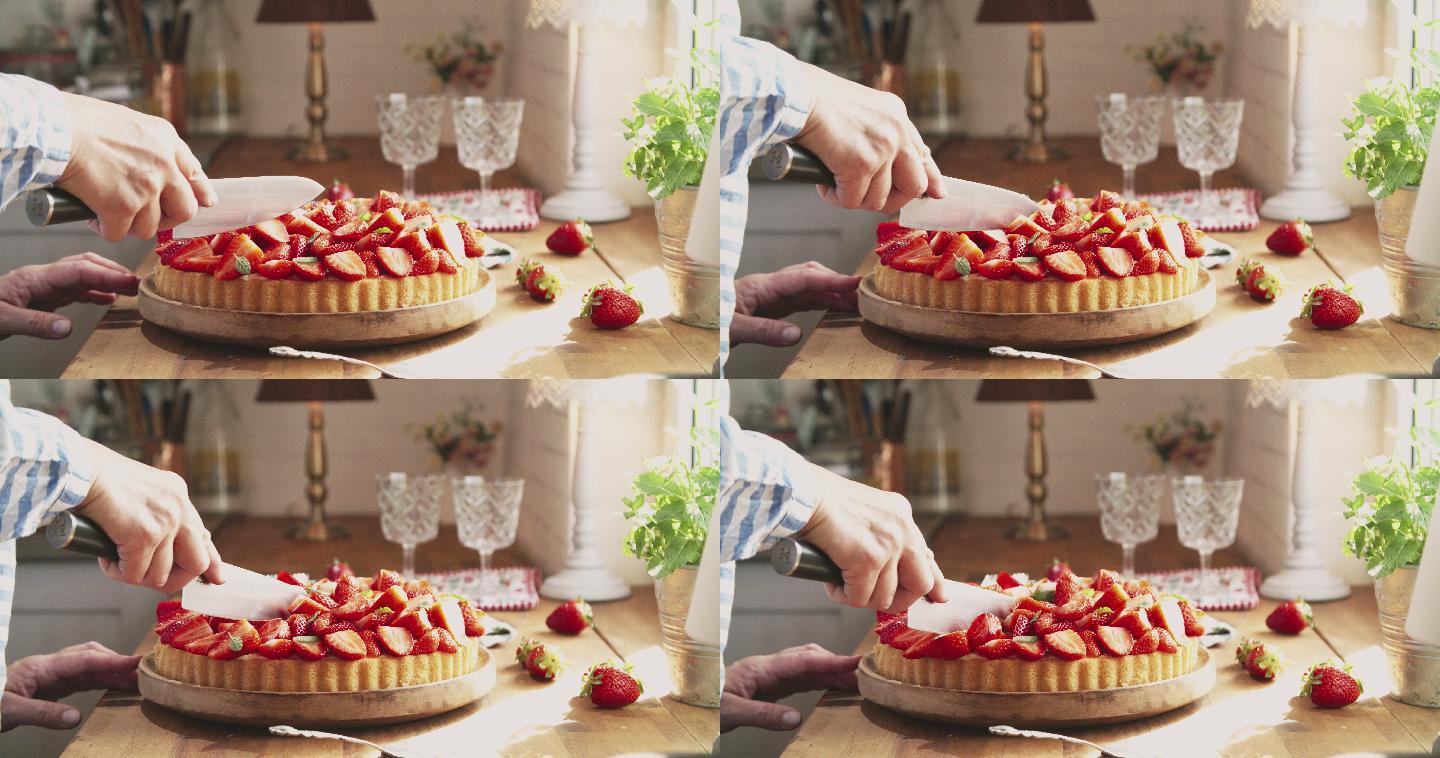 用布丁和新鲜草莓制作自制草莓蛋糕