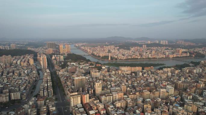 高州日出日落城市地产建筑小城市航拍鉴江