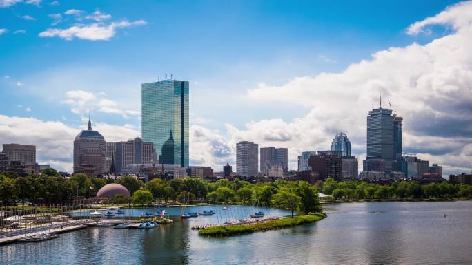 波士顿天际线旅游目的地海滨时间推移