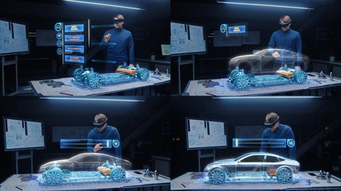 汽车工程师戴着虚拟现实（VR）眼镜