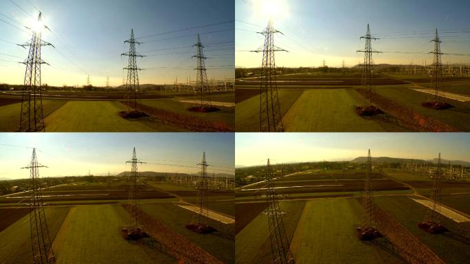 电塔的空中拍摄电线塔工业