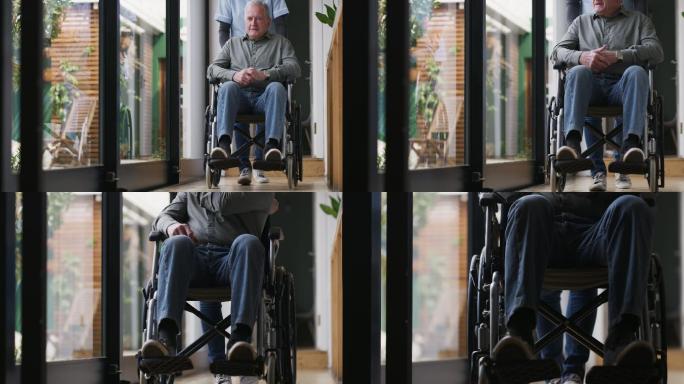 一名护士照顾坐轮椅的老人