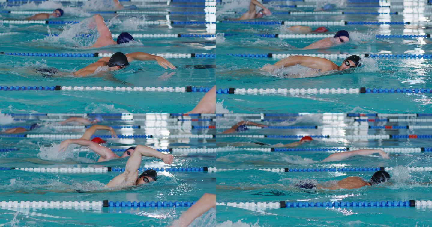 游泳运动员在游泳池上游泳