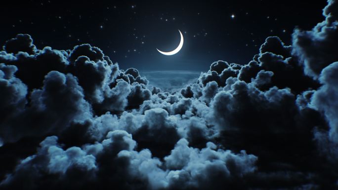天空中美丽的月亮天空云层黑夜夜晚雷击乌云