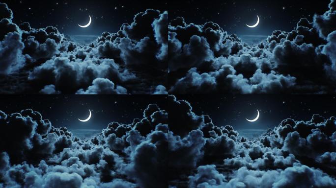 天空中美丽的月亮天空云层黑夜夜晚雷击乌云