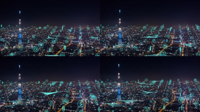 全球通信技术与夜间东京城