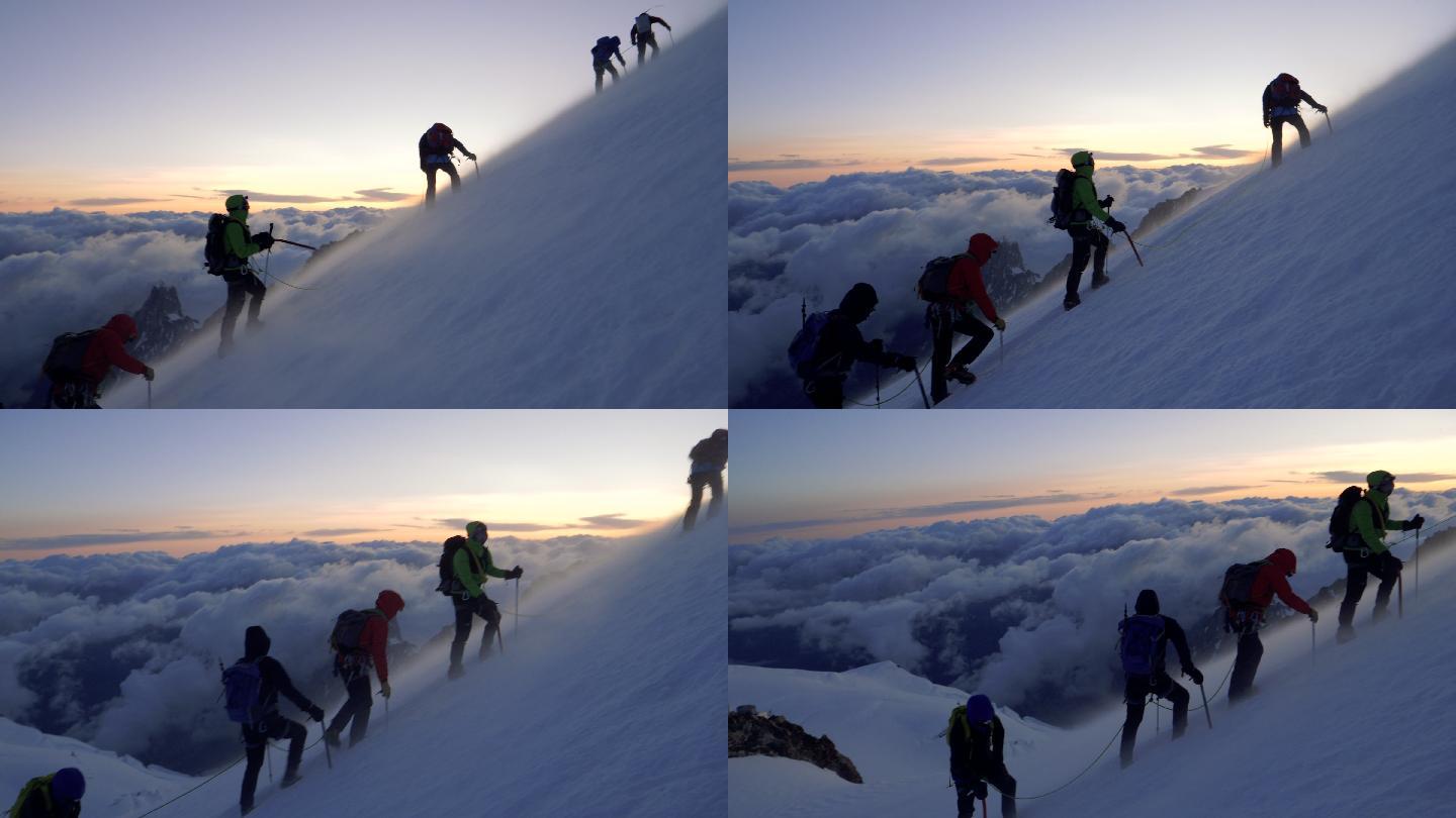 人们正在攀登山顶爬山登山攀登勇往直前励志