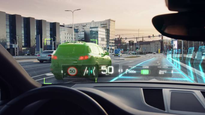 未来的自动驾驶汽车在城市中行驶