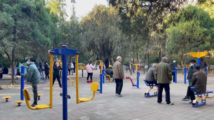 公园锻炼身体的市民
